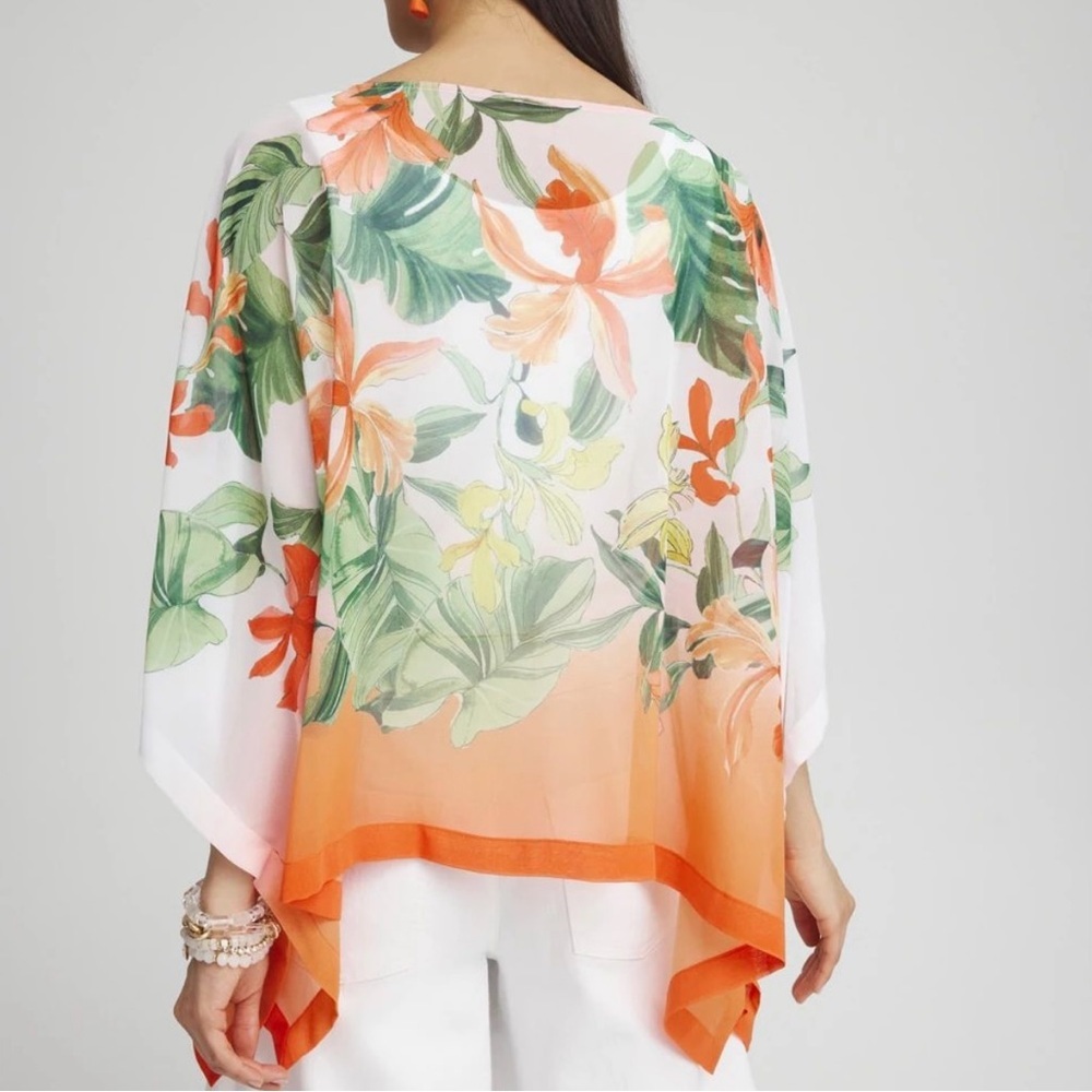 Chico's Lightweight Floral Spring Parade Poncho Top Kimono - Picture 3 of 9